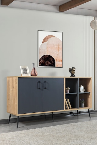 4609 Şile Metal Ayaklı Metal Kulplu 160 Cm Konsol - Yemek Odası Antrasit - Safir Antrasit - Safir