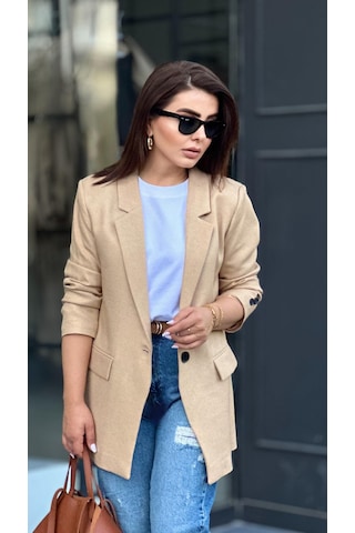 Taş Tek Düğme Yün Efekt Blazer Ceket Taş