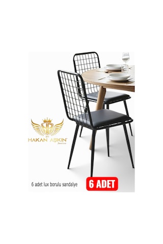 By Hakan Aşkın Borulu Lux 6x Adet Tel Sandalye Salon-mutfak-balkon-çalışma Sandalyesi Siyah002