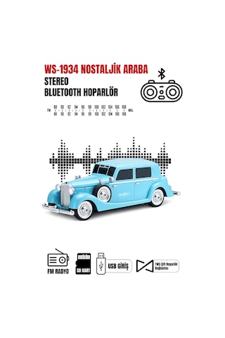Retro Bluetooth Hoparlör 10w Vintage Araba Tasarımlı Fm Radyo Usb Tf Kart Destekli Tws Stereo