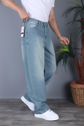 Felvıno Erkek Yıkamalı Süper Baggy Bol Kesim Kot Pantolon Açık Mavi