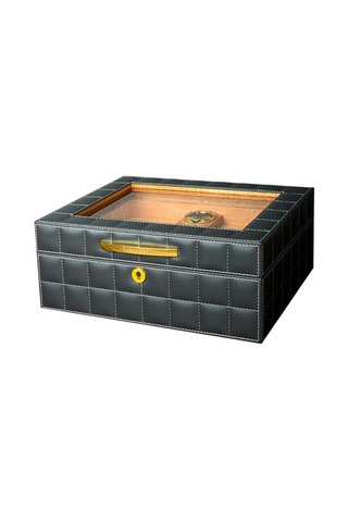 Lubinski Deri Camlı Humidor Puro Kutusu Gri 50s