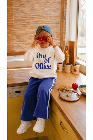 Elzo Collection Erkek Çocuk Üst Out Of Office Baskılı Alt Çizgili 3 İplik Kumaş Alt Üst Eşofman Takım Ekru - Lacivert