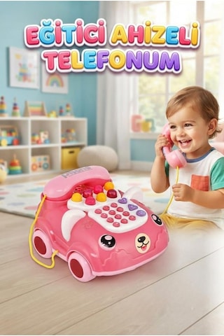 Müzikli ve Eğitici Ahizeli Telefonum Sevimli Köpek Araba Tasarımlı Çocuk Telefonu