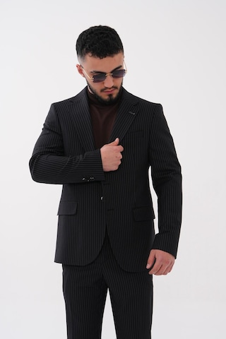Dupont Classics Dupont Slim Fit Mono Yaka 6 Drop Çift Yırtmaç Çizgili 2'li Takım Elbise Siyah