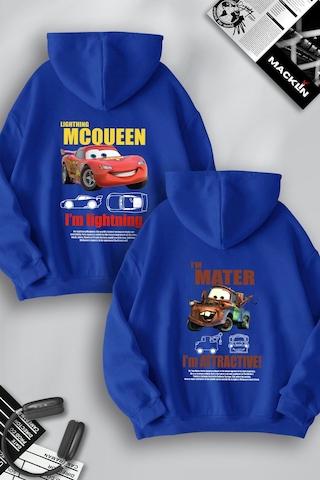 Macklin Arkadaş Çift Kombin Şimşek Mcqueen Ve Mater Baskılı Özel Tasarım Kapüşonlu Sweatshirt 2li Set Takım Mavi Mck1095 Mavi