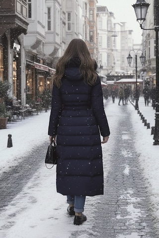 Günlük Kışlık Tam Boy Şişme Kadın Mont Lacivert