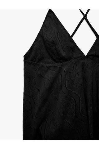 Koton Rahat Kalıp İnce Askılı V Yaka Dantelli Pijama Üstü Siyah 7wlk60009mk