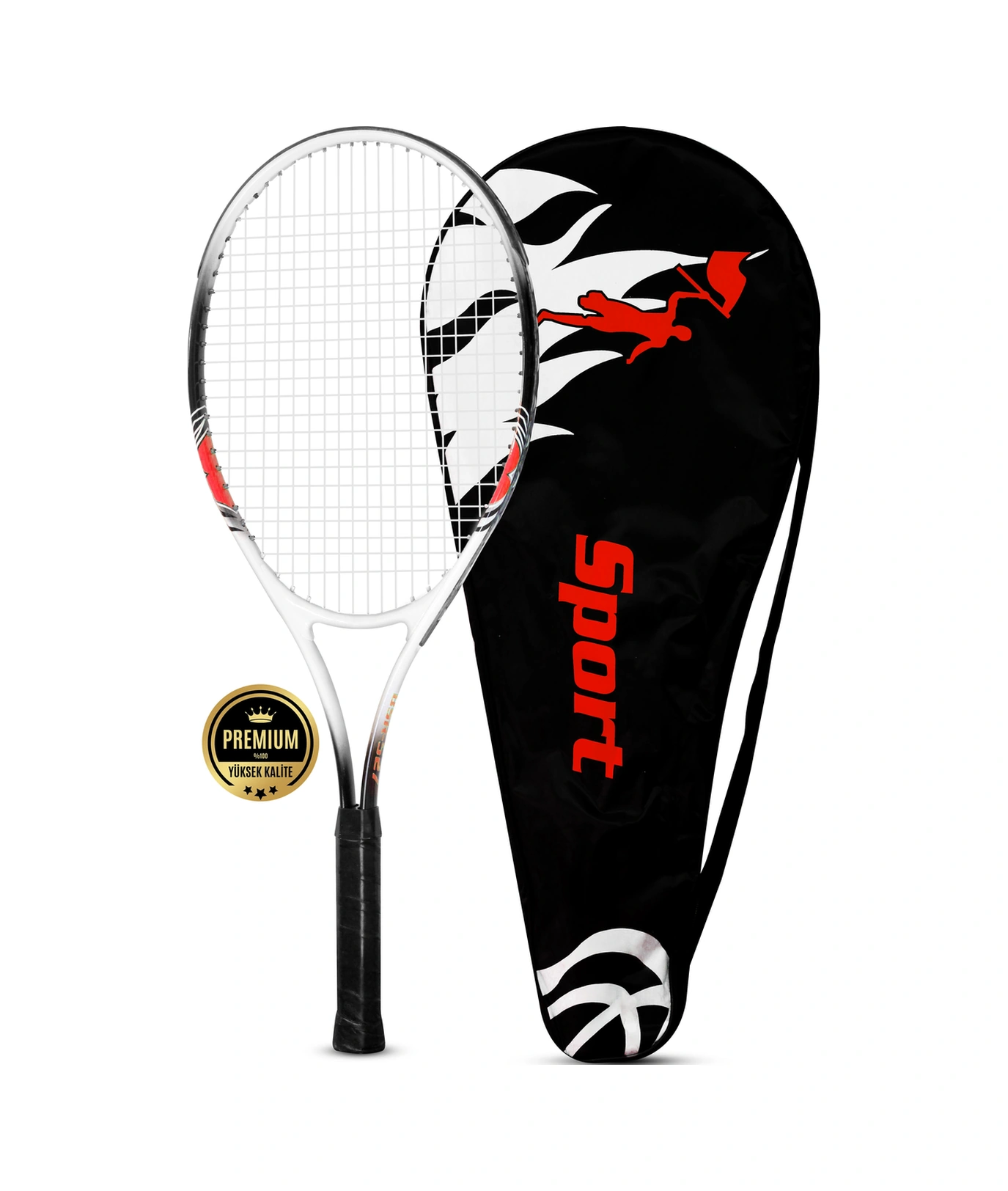 Deluxe 27 İnç Tenis Raketi Çantalı Yetişkin Tennis Racket L2 Grip 68 Cm Kırmızı 527