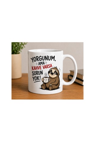 Sevimli Tembel Hayvan Tasarımlı Porselen Kupa Bardak Beyaz Beyaz Sevimli Tembel Hayvan Tasarımlı Porselen Kupa Bardak Beyaz Beyaz