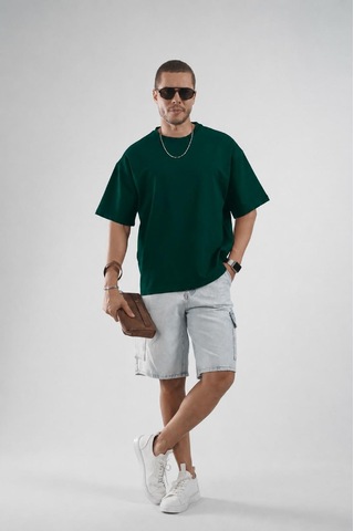 King Brich Oversize Kalıp Basic %100 Pamuklu Erkek Tişört Yeşil