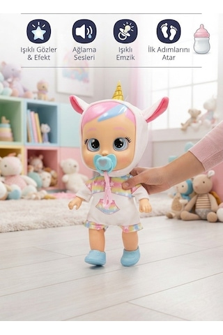 Ağlayan Bebek - İlk Adımlarını Atar Işıklı Ve Sesli Oyuncak Bebek 30 Cm Emzikli Ve Biberonlu Bebek 74936531