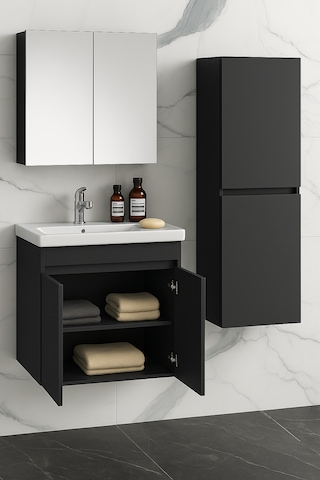 Viena Banyo Dolabı Ve Ayna Üst Modül Takım Antrasit