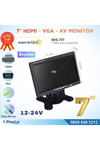 7 İnç Hdmı / Vga / Av Çok Amaçlı Araç Ve Taşıt Monitörü Üç Giriş, Her Cihaza Uyumlu 12-24v
