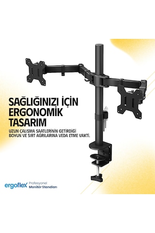 Ergoflex EF52 Steel Design 2-8 kg Çift Kol 13"-27" Asansörlü Monitör Standı