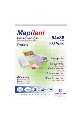 Mapilam 80 Micron Parlak Laminasyon Filmi Kredi Kartı 54x86 100 Lü