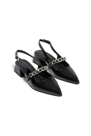 Duxal Shoes Violet Kısa Topuk Zincir Detaylı Klasik Topuklu Ayakkabı - Babet Siyah