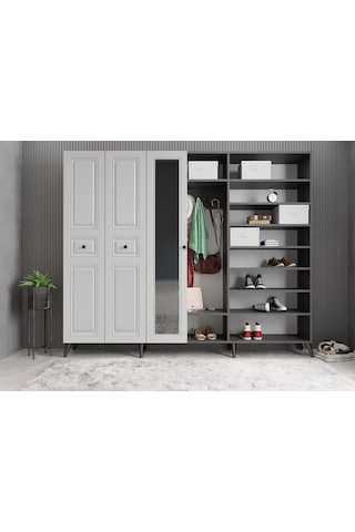 Meridyen Membran 6 Kapaklı Portmanto Montaj Dahil Füme Beyaz 210