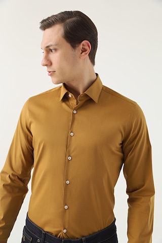 D's Damat Slim Fit Hardal Düz Stretch Gömlek 7ef02ee44324d Hardal