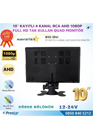 Kayıtlı 10 İnç 4 Kanal Full Hd Tak Kullan Quad Ahd Analog Uyumlu Rca Av Araç Monitörü 12-24v