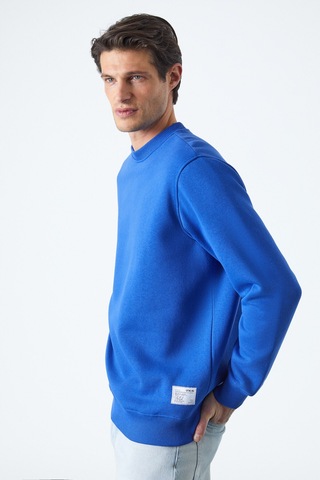 Grımelange Travıs Erkek Yumuşacık Kumaşlı Regular Fit Yuvarlak Yakalı Saks Mavi Sweatshirt