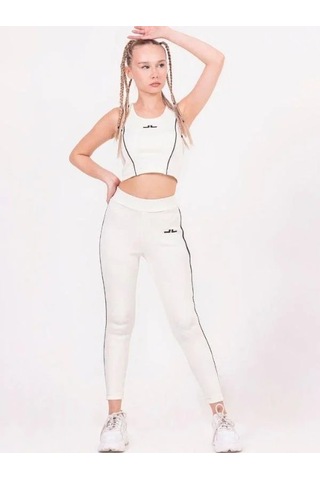 Kız Çocuk Şeritli Taytlı Crop Takım-13789 KREM