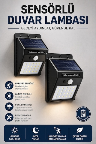 Solar Sensörlü Duvar Lambası Bahçe Lamba 20 Led Işık - Lisinya Diğer 08806931