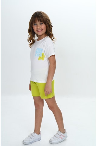 Toontoy Kız Çocuk Göğsü Çiçek Yazı Baskılı Şortlu Takım Yeşil