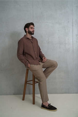 Mai Collection Mai Studios Co. Wesley Erkek Oversize Krinkıl Kahve Gömlek Kahve