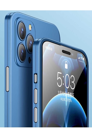 Apple Uyumlu iPhone 13 Kılıf 360 Tam Koruma Lüx Led Kapak Mavi