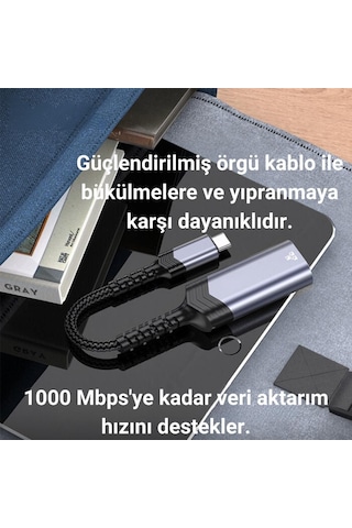 Coofbe 1000 Mbps Type-c To Rj45 Dönüştürücü Type-c Otg Type-c İnternet Dönüştürücü Hub Lan Adaptör
