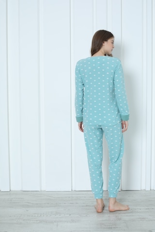 Wordex Fawn 5006 Peluş Welsoft Polar Kışlık Yumoş Kadın Pijama Takımı Uyuyan Kedili Yeşil