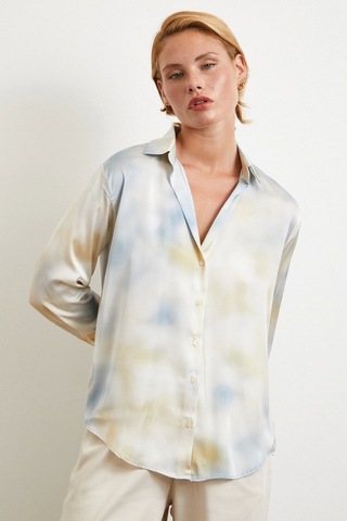 Ebruli Desen Saten Gömlek Buz Mavisi Buz Mavisi