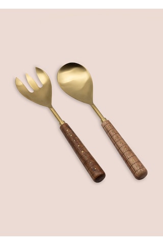 The Mia Wood Salata Servis Takımı 2 Parça Gold