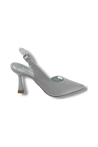 Mengi 693-26 Parlak Saten Arkası Açık Kadın Stiletto 8,5cm GÜMÜŞ