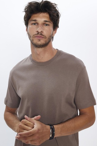 Tudors Unisex Relax Fit Rahat Kesim Pamuk Yumuşak Dokulu Basic Kahverengi Bisiklet Yaka Tişört-31719-kahverengi Kahverengi