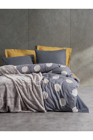 Cotton Box Çift Kişilik Trim Battaniyeli Nevresim Takımı Smooth Gri