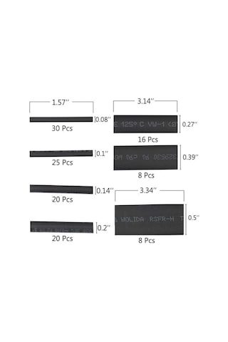 Isıyla Daralan Makaron Seti - 127 Adet - Siyah