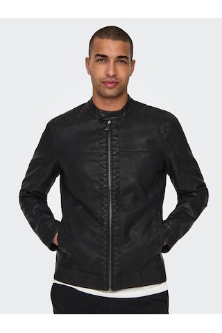 Only & Sons Onsmıke Pu Racer Jacket Otw Vd Noos Siyah Erkek Deri Ceket 22012339 Siyah