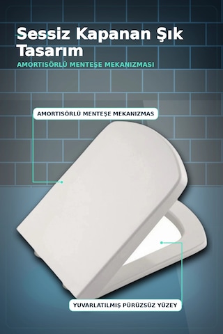 Sessiz Amortisörlü 44x35 Cm Beyaz Kare Klozet Kapağı - Yavaş Kapanan Mekanizma Bx-313437 12 Izgara