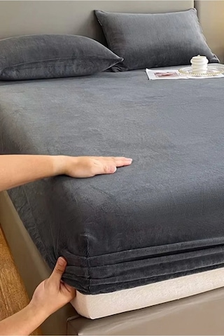 Mulberry Kışlık Tek Kişilik Kadife Lastikli Çarşaf 100x200+30 Antrasit
