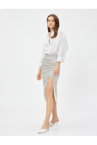 Koton Abiye Etek Payetli Derin Yırtmaçlı Gümüş 3sak70010fk