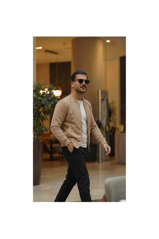 Butik İstanbul Erkek Scuba Süet Kumaş Bomber Hırka Taba