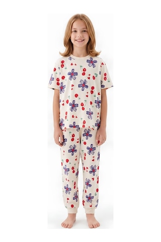 Modanino Kız Çocuk %100 Pamuk Pijama Takımı 3-13 Yaş 12713ıs Ekru