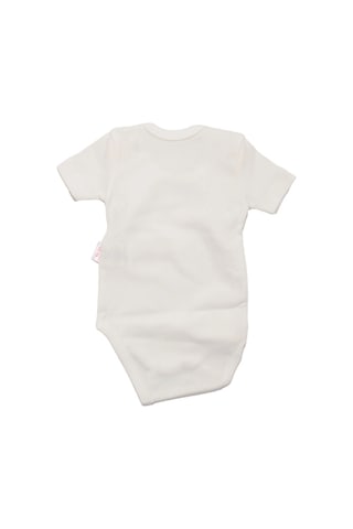 Bebegen Unisex Ekru Raporlu Kısa Kol Çıtçıtlı Body Zıbın