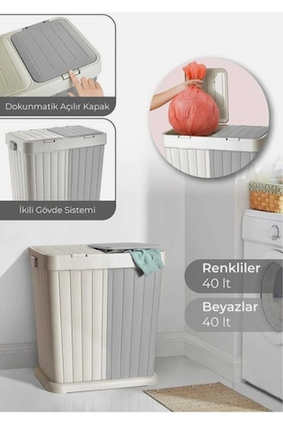 İki Bölmeli Kirli Çamasir Sepeti - Banyo Çamasir Sepeti Renkliler & Beyazlar 80 Lt Çok Renkli