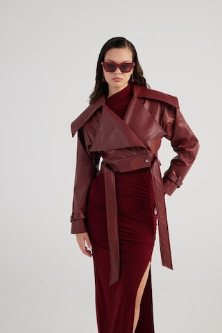 Holly Lolly Crop Model Astarlı Kemerli Neeko Deri Ceket Bordo