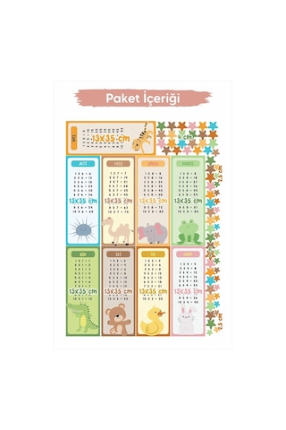 MSticker Eğitici Ve Eğlenceli Çarpım Tablosu Sticker Seti, Çarpım Tablosu Sevimli Hayvanlar Ve Yıldızlar