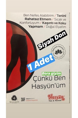 Hasyün Siyah Erkek Don Yün Içlik Termal Içlik Doğal Termal