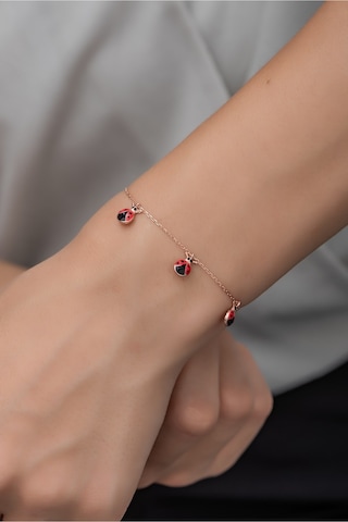 Nereze 925 Ayar Gümüş Kırmızı Mineli Uğur Böceği Bileklik